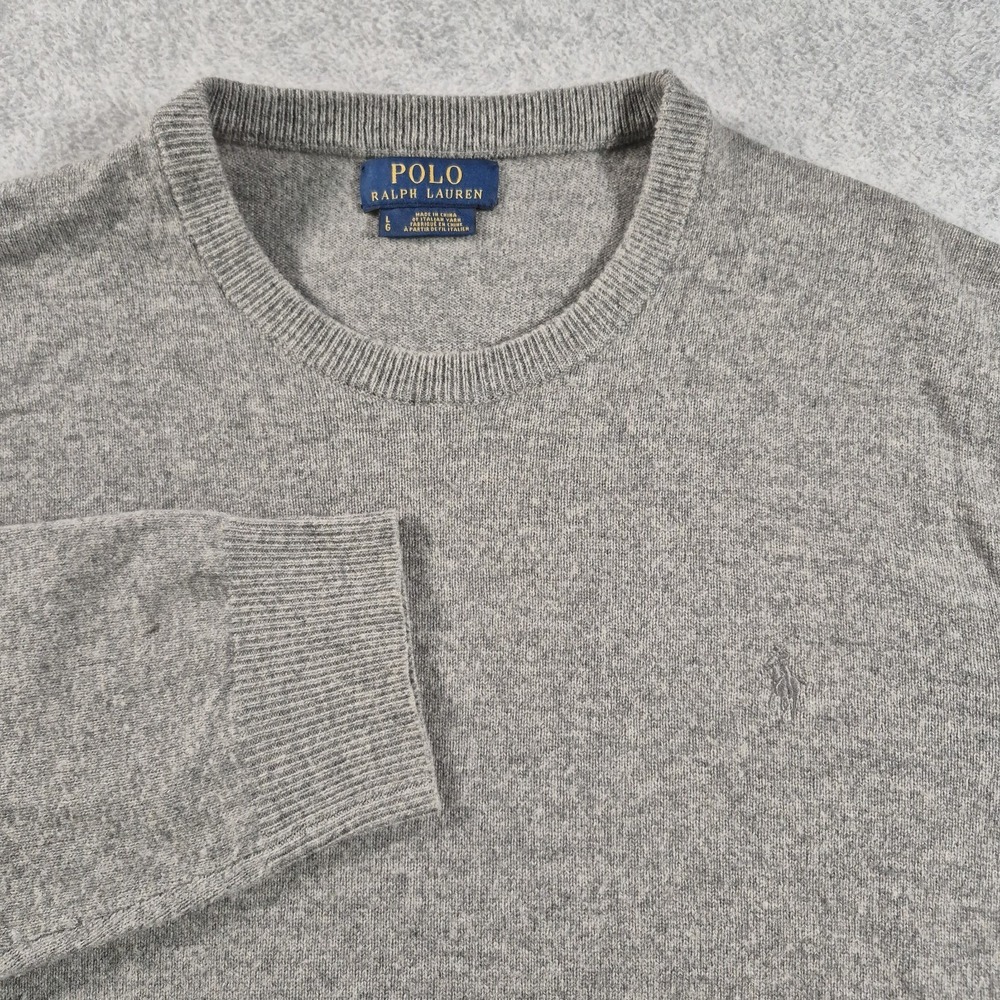 Polo Ralph Lauren Sweater Mens Large Gray Italian‎ Yarn Crew Neck FLAW